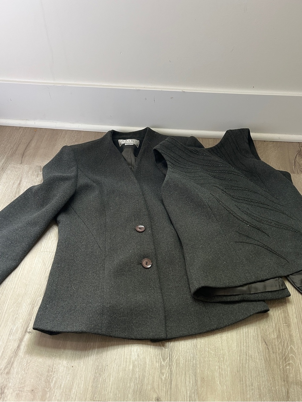 Vtg SAINT Blazer Vest Set Charcoal Green Bead 90s Office Siren Corporate Grunge
